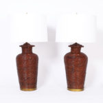 Pair of Mid Century Asian Modern Wicker Table Lamps