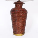 Pair of Mid Century Asian Modern Wicker Table Lamps