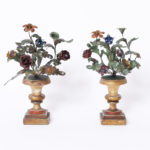Pair of Antique Italian Metal and Wood Floral Garnitures