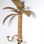 Pair of Woven Reed Palm Tree Wall Sconces from the F S Flores Collection