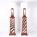 Pair of Impressive British Colonial Style Floor Lamps with Zebra Hide