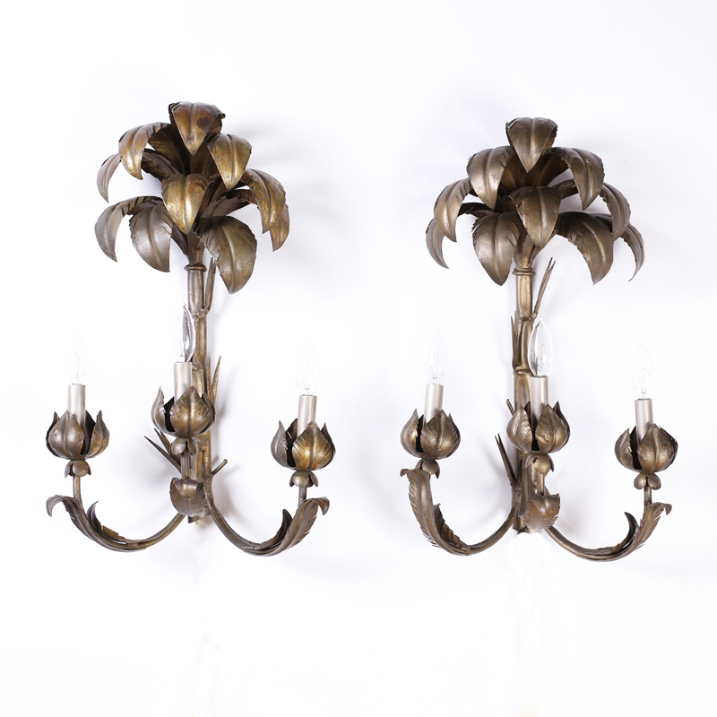 Pair of British Colonial Palm Tree Wall Sconces