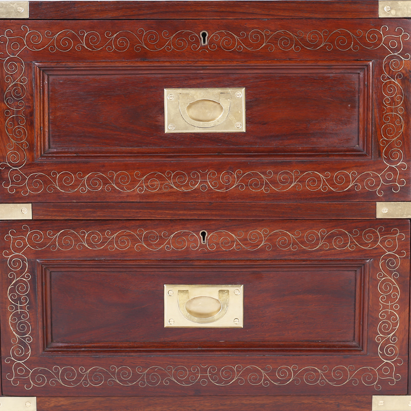 Pair of Rosewood Anglo Indian Campaign Nightstands or Chests By M.Hayat & Bros LTD