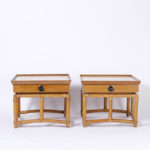 Pair of Mid Century Travertine & Bamboo End Tables