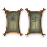 Pair of Vintage Palm Tree Paintings in Bamboo Frames