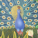 Vintage Painting on Canvas of a Peacock