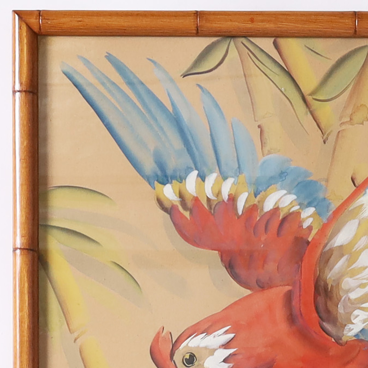 Art Deco Mixed Media Painting of a Parrot