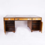 Vintage Campaign Style Leather Top Partners Desk by Baker