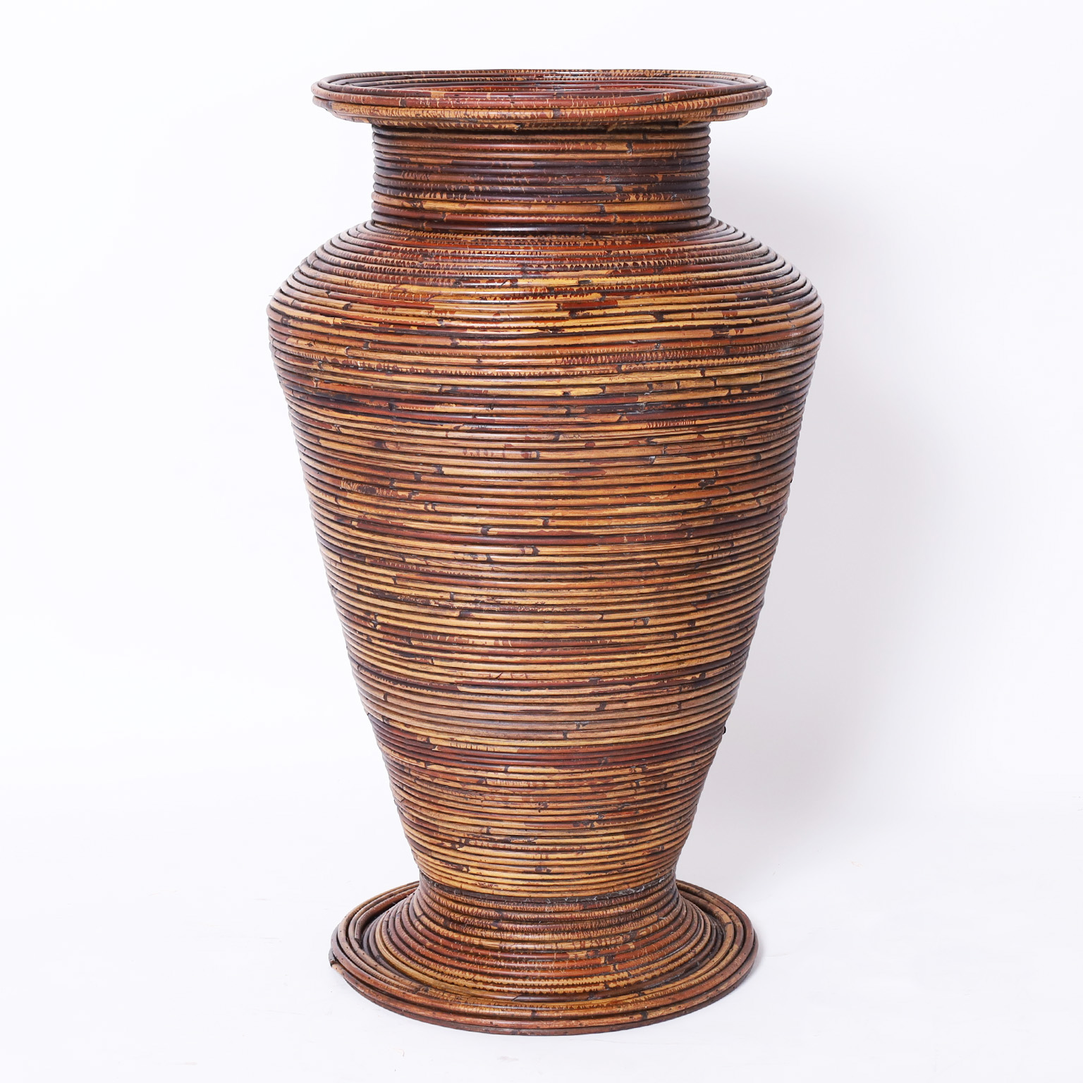Mid Century Italian Pencil Reed Floor Vase or Urn