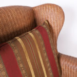 Vintage Woven Reed or Wicker Wingback Armchair and Ottoman