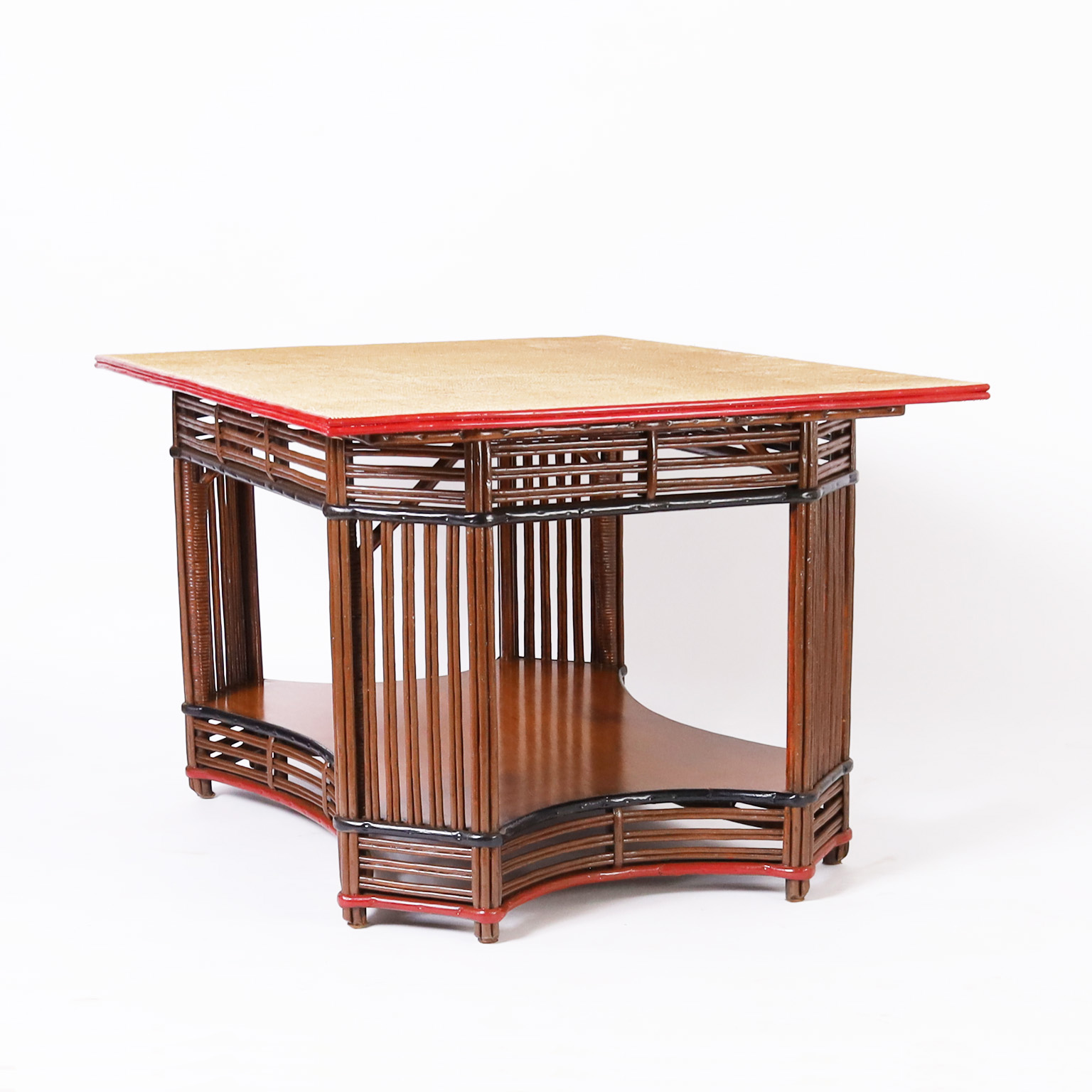 Vintage Rattan and Grasscloth Art Deco Table