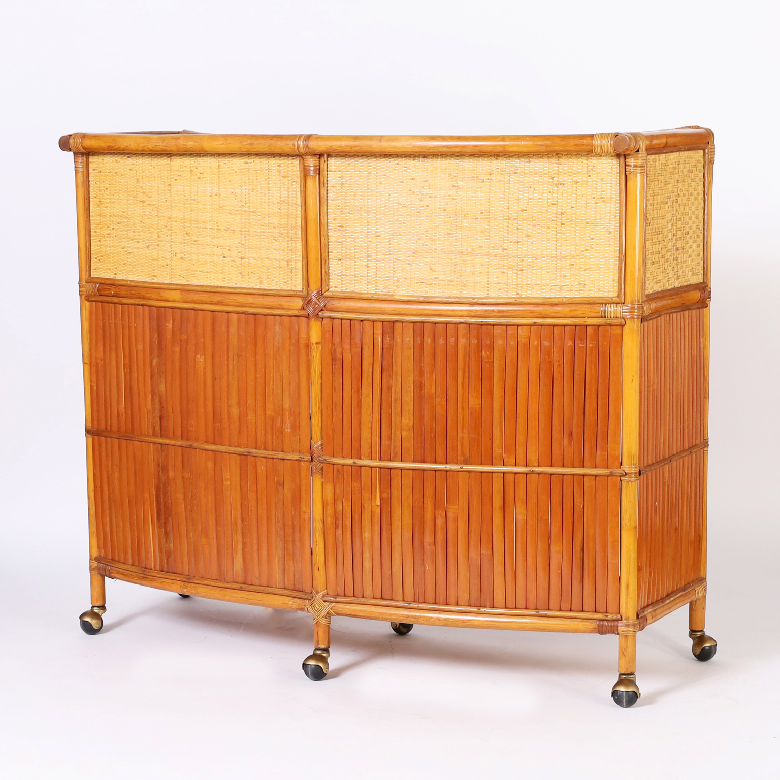 Mid Century Bamboo and Grasscloth Bar