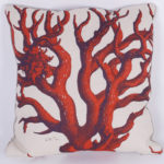 Pair of linen Pillows with Red Coral Motif, Priced Individually