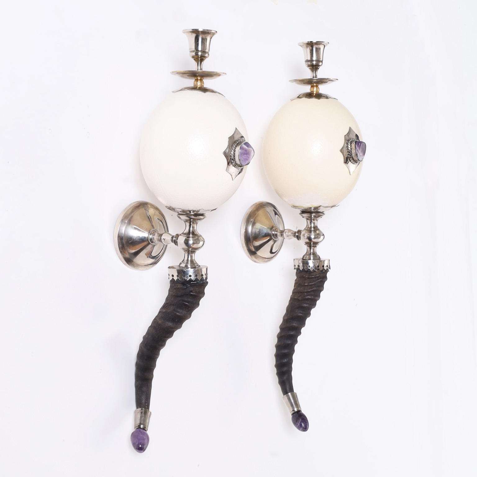 Pair of Ostrich Egg Wall Sconces