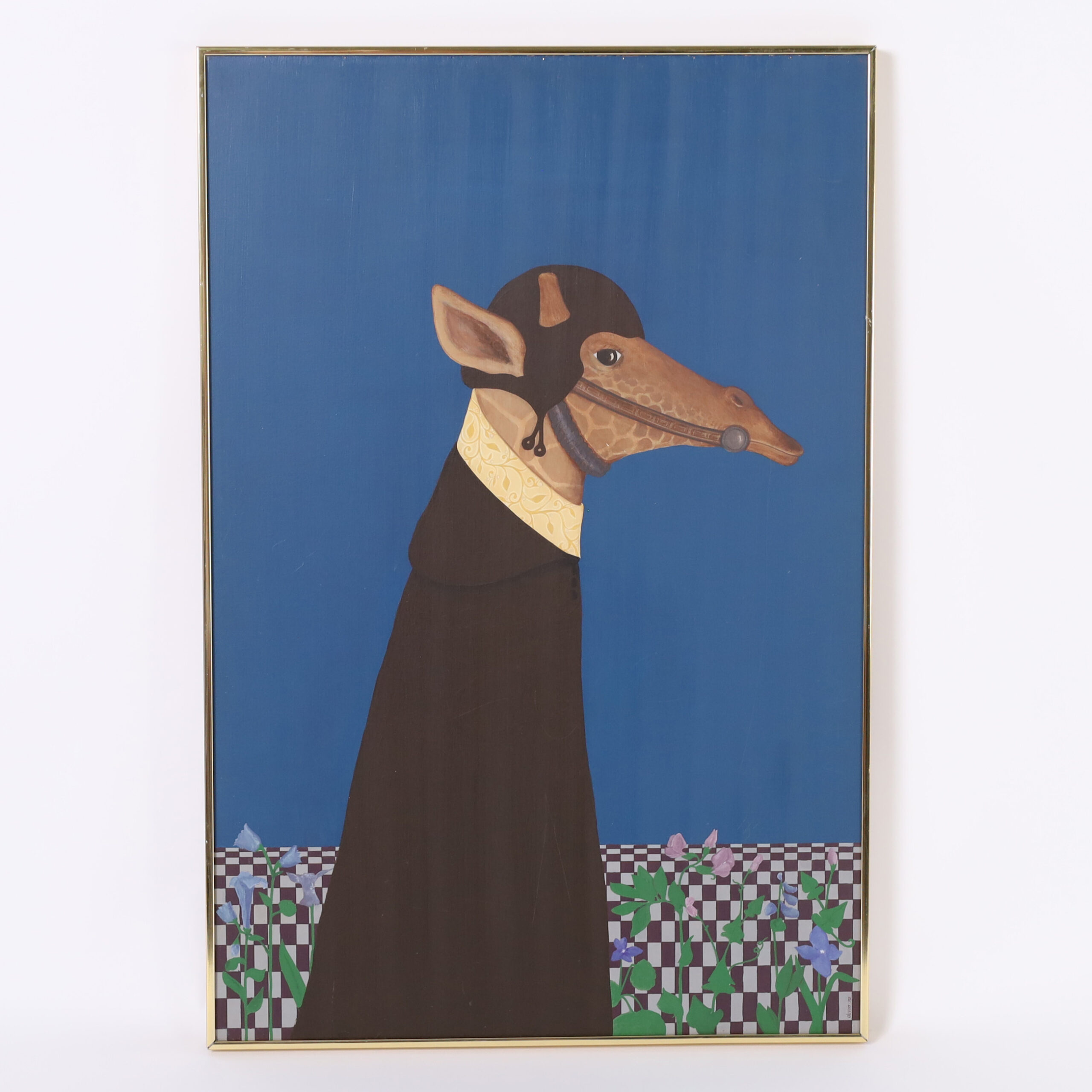 Mid-Century Modernist Painting of a Giraffe