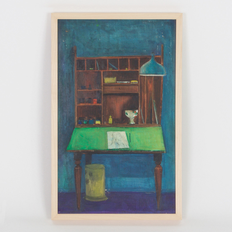 Robert Blanchard Mid Century Oil Painting on Board Depicting an Artist’s Desk