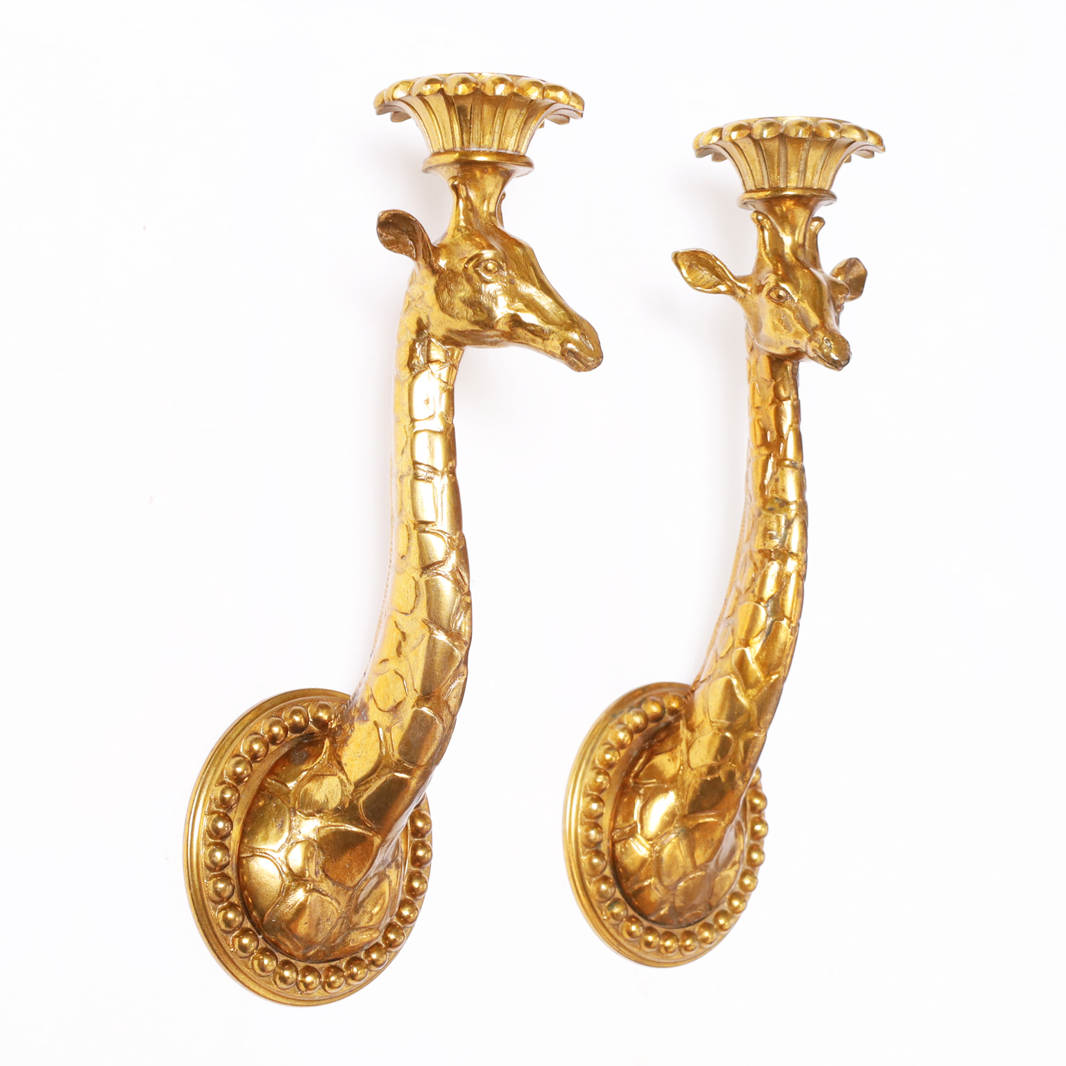 Set of Four or Two Pairs of Gilt Bronze Giraffe Wall Sconces