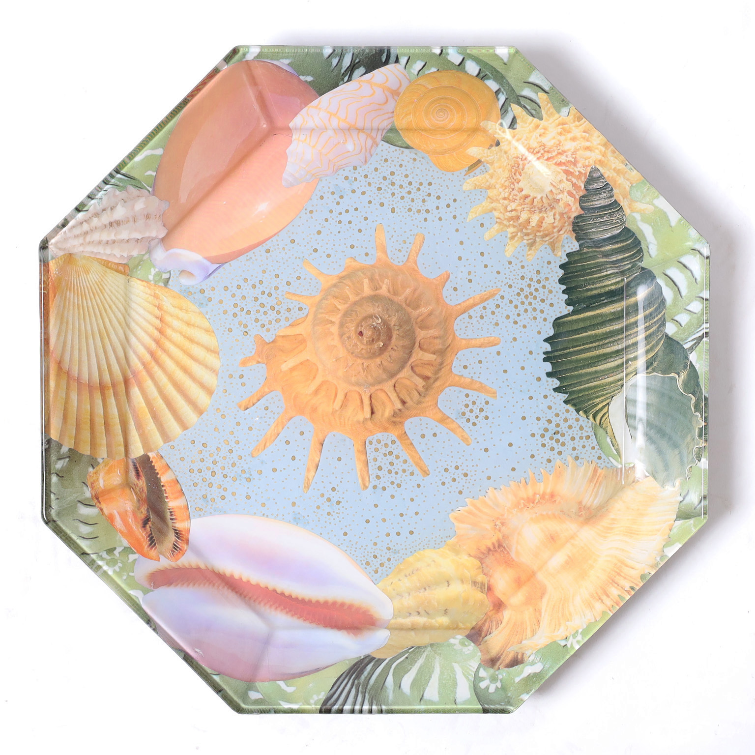 Set of Ten Reverse Decoupage Seashell Glass Plates by Pablo Manzoni