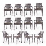 Vintage Anglo Indian Set of Twelve Metal Clad Neoclassical Armchairs