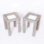 Pair of Seashell Encrusted Parsons Style Mirror Top Stands or Tables