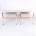 Pair of Mid Century Silver Leaf Two Tiered Stands or Tables