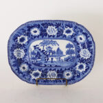 Pair of Antique English Blue and White Chinoiserie Transfer Earthenware Dishes