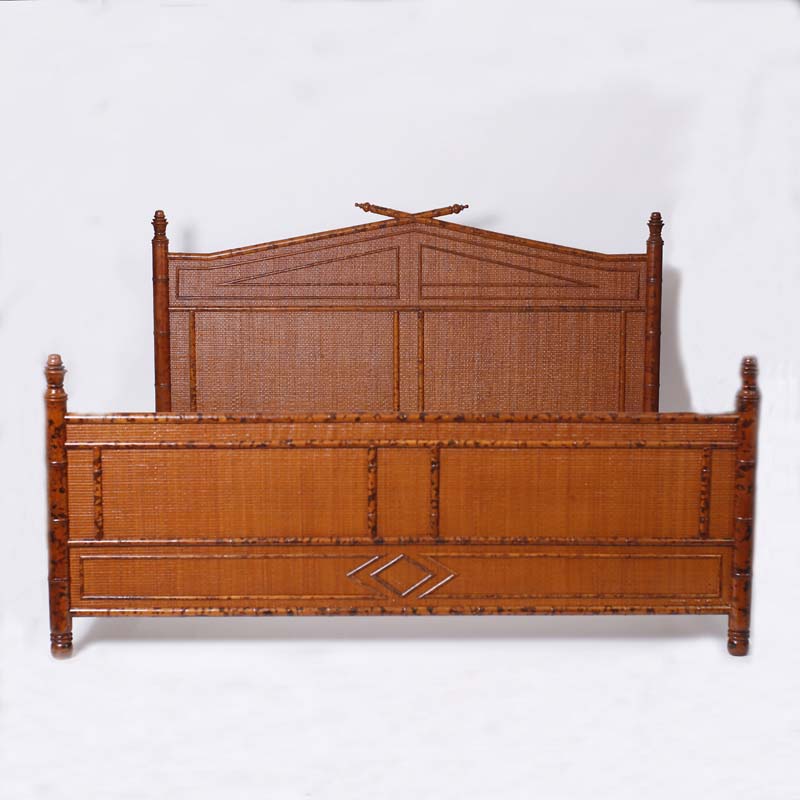 Mid Century British Colonial Style Faux Bamboo Super King Bed Frame