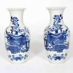 A Pair of Chinese Export Vases with Peony and Vase Motifs