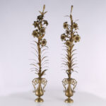 Pair of Tall Italian Brass Floral Garnitures or Sculptures