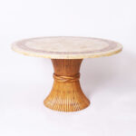 Vintage Travertine and Rattan Round Dinette Table