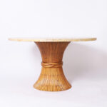 Vintage Travertine and Rattan Round Dinette Table