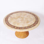 Vintage Travertine and Rattan Round Dinette Table