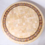 Vintage Travertine and Rattan Round Dinette Table