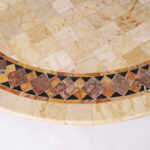 Vintage Travertine and Rattan Round Dinette Table