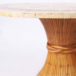 Vintage Travertine and Rattan Round Dinette Table