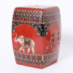 Pair of Chinese Terra Cotta Garden Seats with Elephants and Flowers