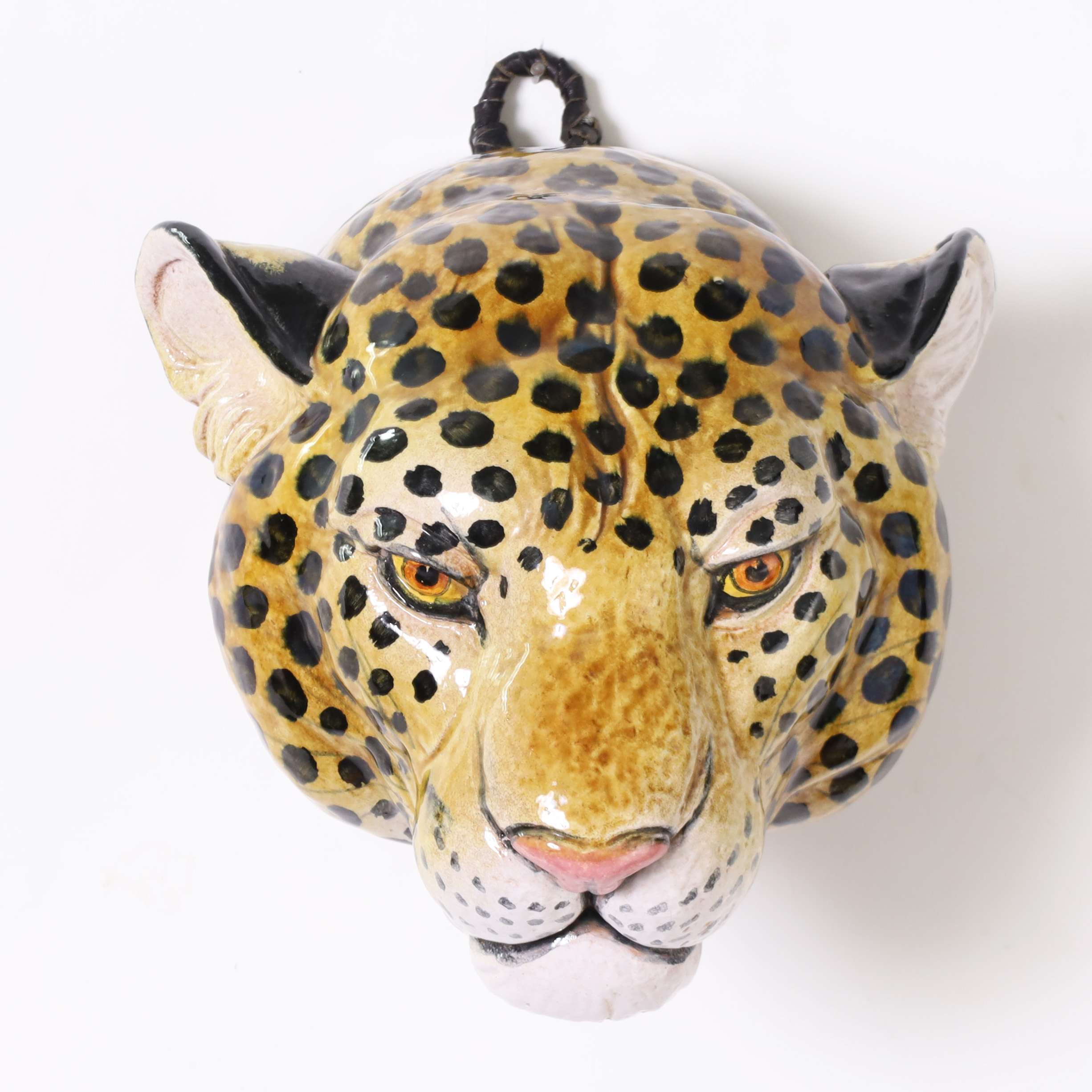Vintage Italian Earthenware Wall Hanging Leopard Head