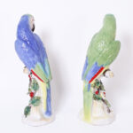 Pair of Large Vintage Glazed Terra Cotta Parrot Sculptures