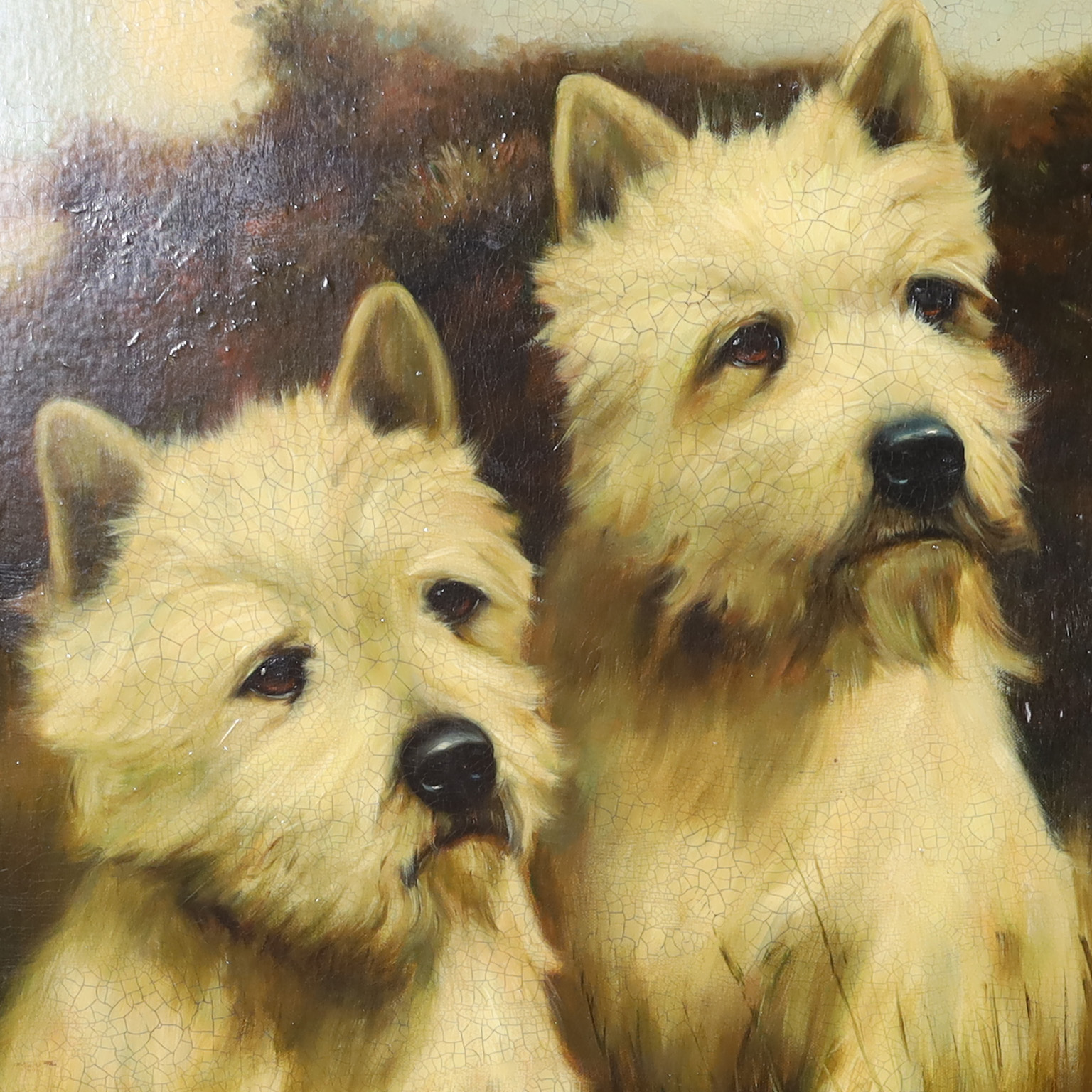 Oil on Canvas Painting of Two Terriers in a Landscape
