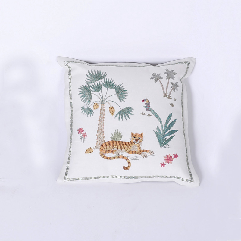 Crewelwork Pillow with Tiger Motif
