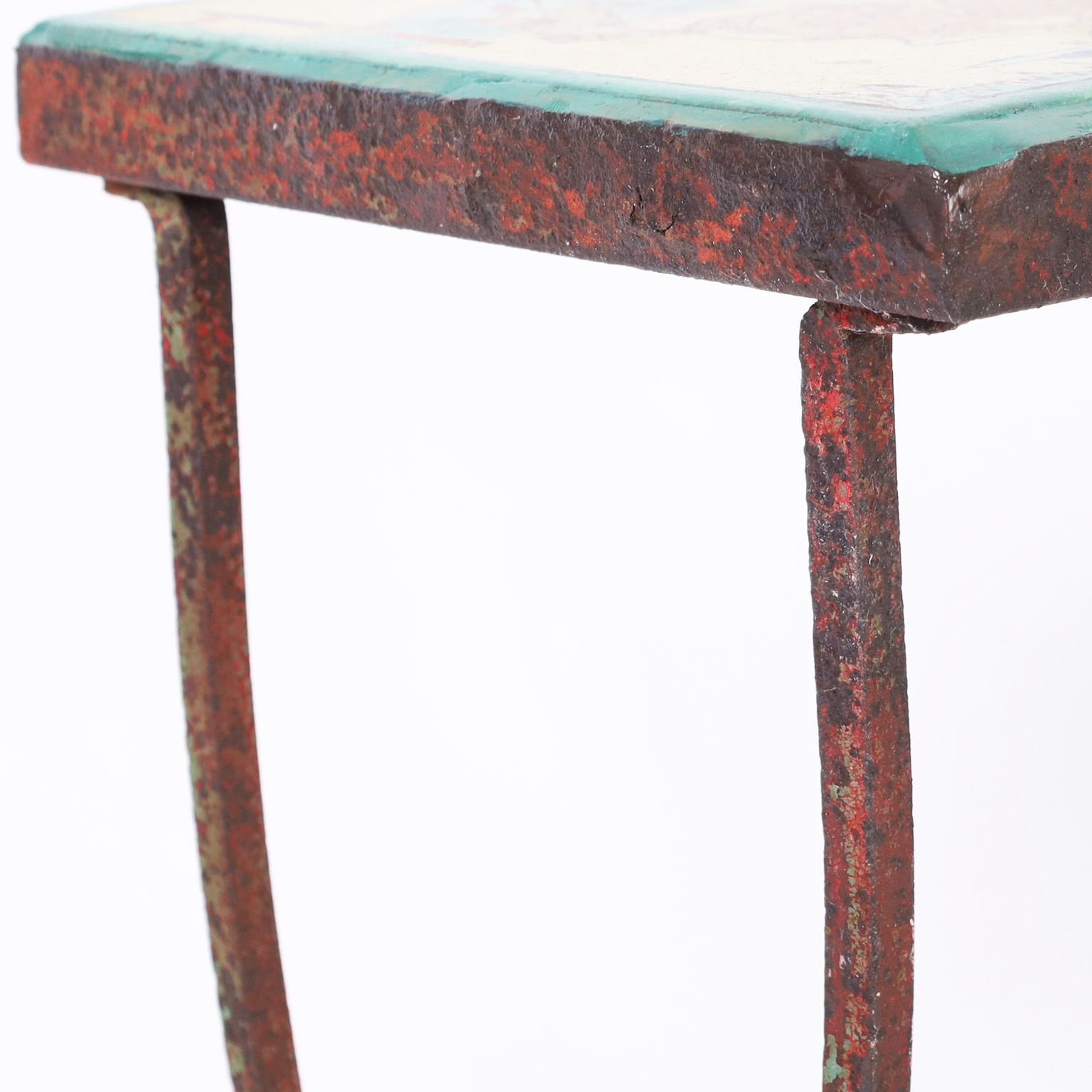 Antique Iron Table or Stand with a Polo Themed Tile Top