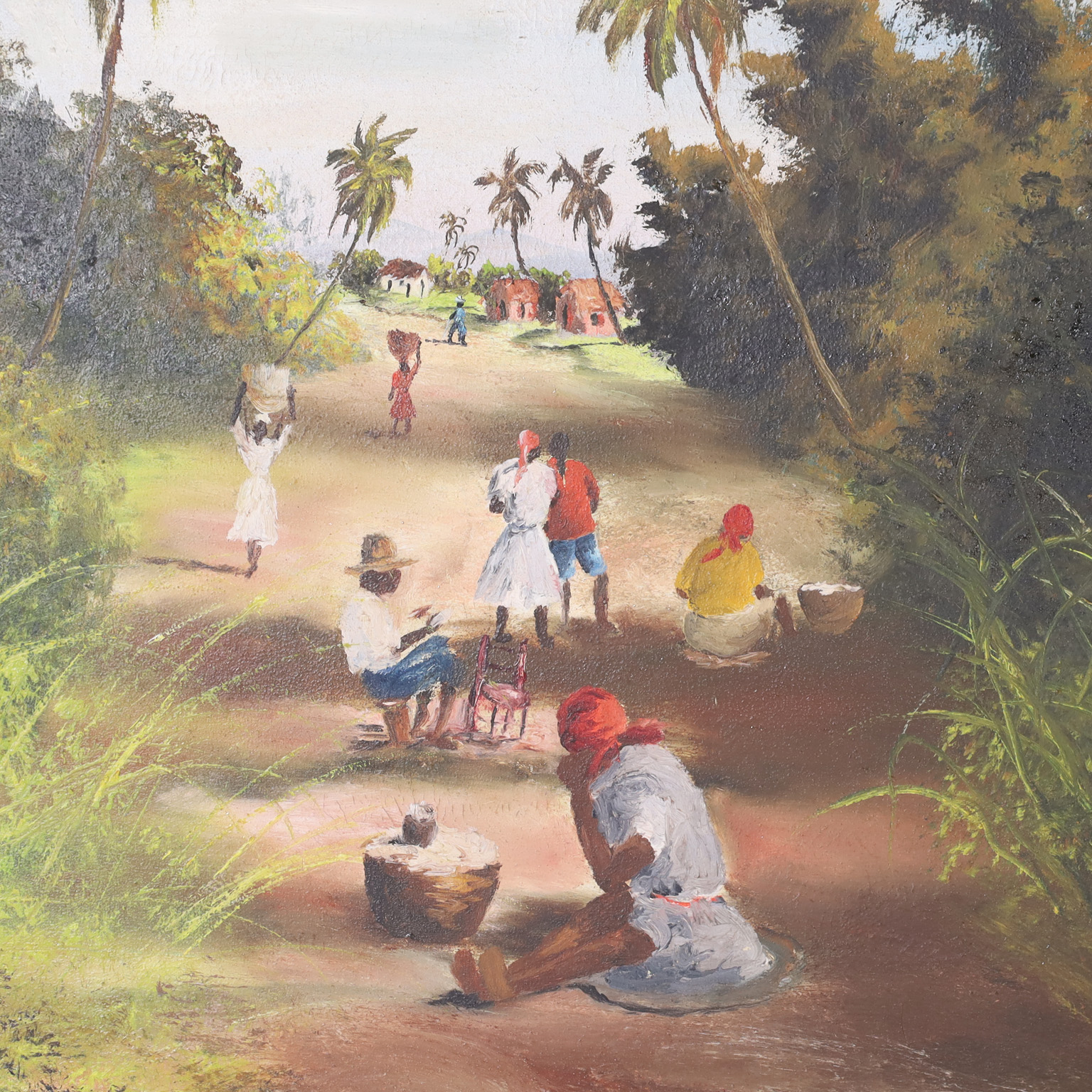 Tropical Oil Painting on Canvas of a Haitian Road by Louverture Poisson