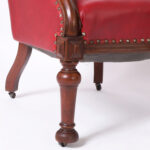 Pair of Antique English Tufted Red Faux Leather Club Chairs