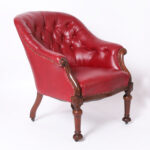 Pair of Antique English Tufted Red Faux Leather Club Chairs