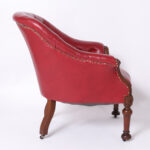 Pair of Antique English Tufted Red Faux Leather Club Chairs