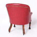 Pair of Antique English Tufted Red Faux Leather Club Chairs