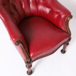 Pair of Antique English Tufted Red Faux Leather Club Chairs