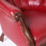 Pair of Antique English Tufted Red Faux Leather Club Chairs