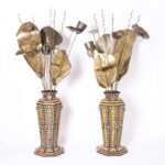 Pair of Vintage Turkish Palace Urns with Brass Floral Arrangements