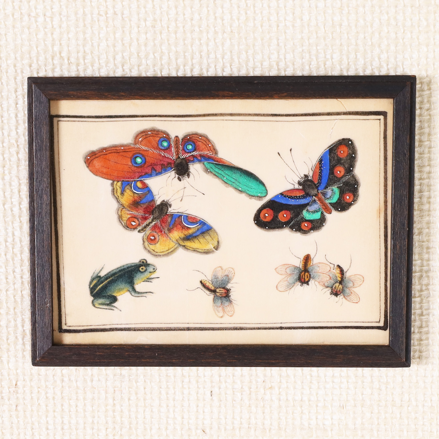 Antique Set of Twelve Chinese Watercolors on Pith Paper of Insects